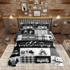 Camper Adventure Comforter Set Twin Size,Happy Camping Plaid RV Inside Decor Bedding Set for Kids Boys Men,Arrow Hunt Cabin Rustic Farm Check Quilted Duvet Set with 1 Pillowcase view 1