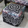 Alia Enterprises Indian Handmade Mandala | Square Ottoman Pouf Cover | Footstool Seating (Black Silver Mandala, 22x22x22) view 2