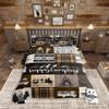 Happy Camping Comforter Set King Size,RV Camper Adventure Tent Patchwork Bedding Set All Season Quilt Set,Rustic Farmhouse Lake Cabin Brown Check Microfiber Polyester Down Comforter view 1