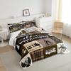 Happy Camping Comforter Set King Size,RV Camper Adventure Tent Patchwork Bedding Set All Season Quilt Set,Rustic Farmhouse Lake Cabin Brown Check Microfiber Polyester Down Comforter view 2