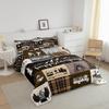 Happy Camping Comforter Set King Size,RV Camper Adventure Tent Patchwork Bedding Set All Season Quilt Set,Rustic Farmhouse Lake Cabin Brown Check Microfiber Polyester Down Comforter view 3