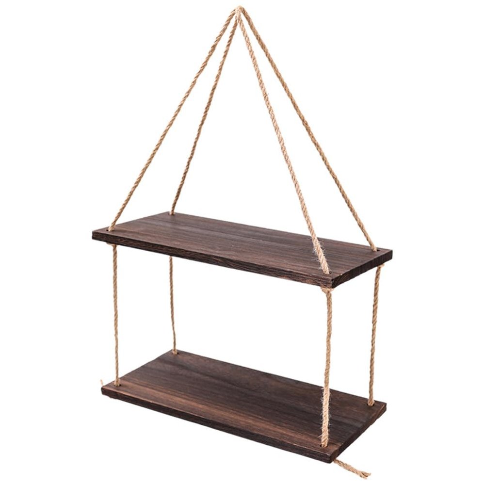 HOLIDYOYO 1set Rustic Wall Hanging Shelves Wood Shelf Rope for Home for Plants Organizing Small Items for Living Room Bedroom or Study Room