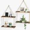 HOLIDYOYO 1set Rustic Wall Hanging Shelves Wood Shelf Rope for Home for Plants Organizing Small Items for Living Room Bedroom or Study Room view 3