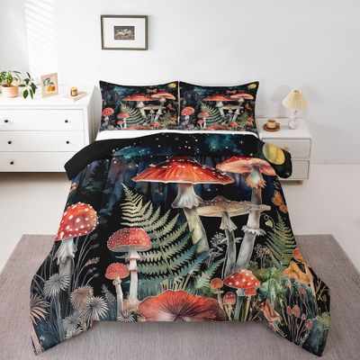 Erosebridal Mushroom Twin Bedding Set for Kids Boys Girls Nature Wild Fungus Mushroom Comforter Set,Rustic Farmhouse Butterfly Comforter Set Bedroom Decor,Glitter Galaxy Bed Set 2Pcs