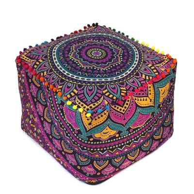 Alia Enterprises Indian Handmade Mandala | Square Ottoman Pouf Cover | Footstool Seating (Multi Ombre Mandala, 18x18x14)