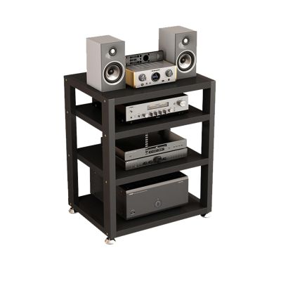 4-Tier Desktop Media Stand Audio/Video Component Cabinet Open Multi-Function Storage Shelves with Wooden Shelf for TV, Stereo Equipments, Gaming Consoles, Streaming Devices, Black ( Size : 45x35x55cm
