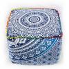 Alia Enterprises Indian Handmade Mandala | Square Ottoman Pouf Cover | Footstool Seating (Blue Ombre Mandala, 22x22x22) view 1