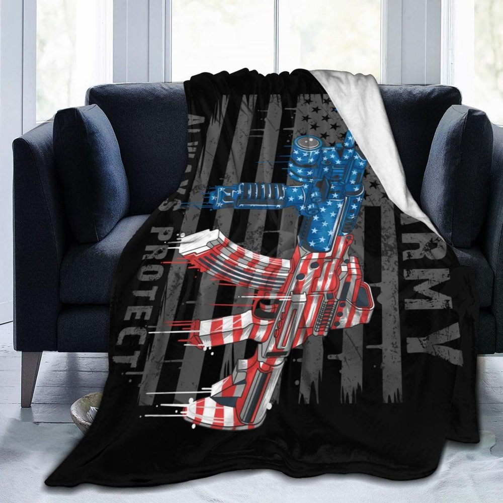 Ak47 Machine Gun Colorful American Flag Throw Blanket for Couch Bed Sofa 60"x50" Super Soft Cozy Flannel Blanket Lightweight Fuzzy Warm Blanket