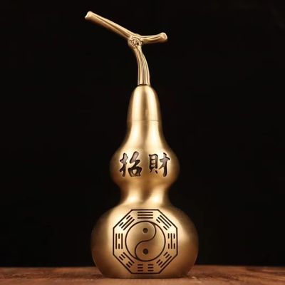 burid Brass Gourd Statue Feng Shui Brass Good Luck Gourd Taoist Home Living Room Garden Decor Chinese Charm of Prosperity Home Decoration Gift