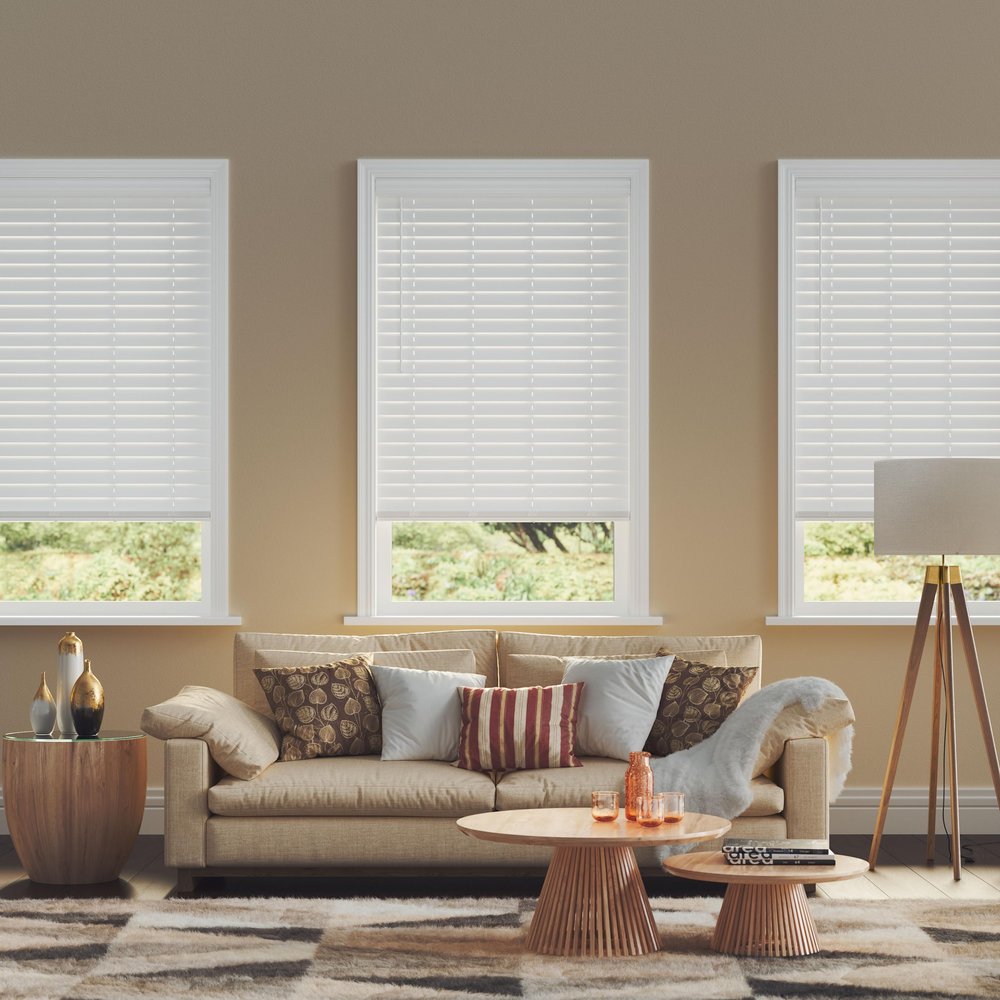 2.5 Inch Cordless Faux Wood Blind, 64.25" W x 72" L - White Plantation Style Venetian Blinds, Over 400 Custom Sizes Starting at 29.97, Room Darkening Shades for Interior Windows by Lumino