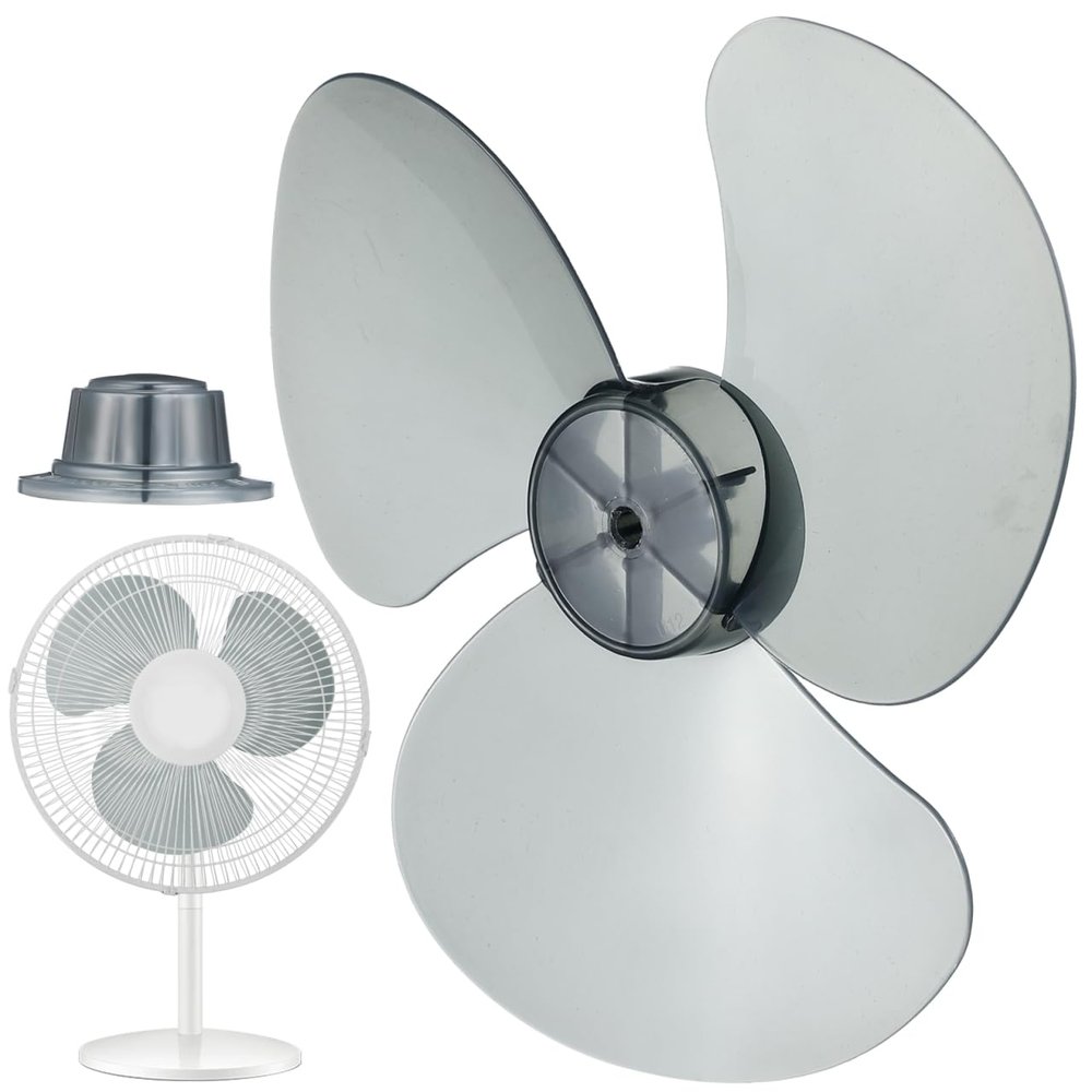 HOMSFOU 12 Inch Electric Fan Replacement Blades 3 Leaf Transparent Black Plastic Fan Blades for Table and Floor Fans Universal 11.22X11.22 Inch Ceiling Accessories
