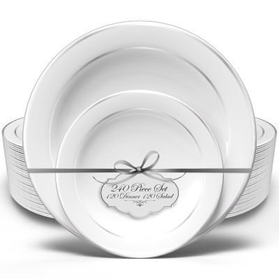 Smarty Had A Party Combo Plate Set (White with Silver, Combo Plate Set (120 Guests))