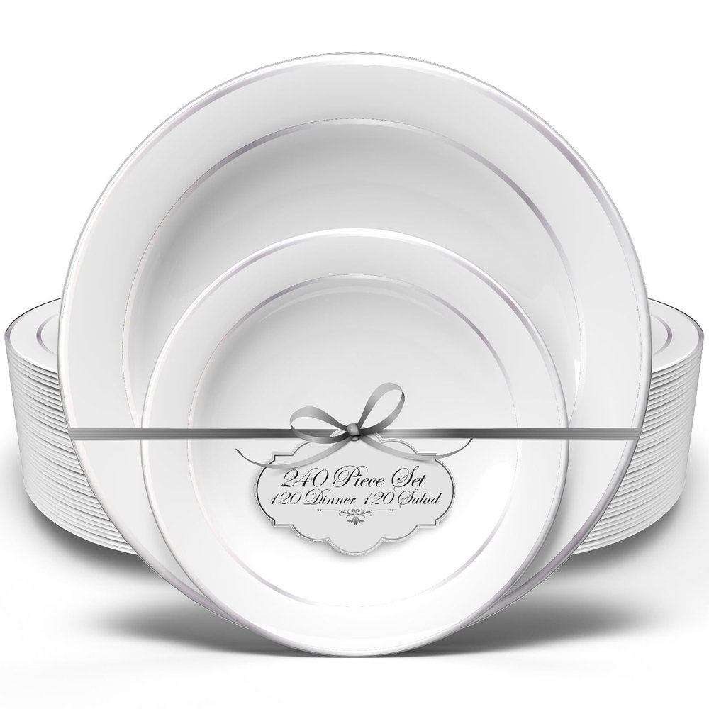 Smarty Had A Party Combo Plate Set (White with Silver, Combo Plate Set (120 Guests))