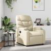 vidaXL Cream Leather Recliner Chair with 6-Point Vibration Massage, Adjustable Backrest & Footrest, Cup Holders, Side Pocket, Padded Seat, Perfect for Living Room or Home Theater Seating view 2