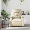 vidaXL Cream Leather Recliner Chair with 6-Point Vibration Massage, Adjustable Backrest & Footrest, Cup Holders, Side Pocket, Padded Seat, Perfect for Living Room or Home Theater Seating view 4