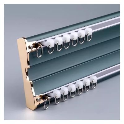 Heavy-duty Curtain Conjoined Double Track Rails Ceiling Mounting, 8 9 10 11 12 13 14 15 16 17 18ft Long Window Curtain Track, Metal Curtain Pole For Bedroom Living Room ( Color : Blue , Size : 20ft/6.