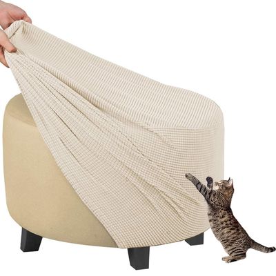 Stretch Ottoman Cover Round Footstools Covers Velvet Jacquard Foot Stool Large Ottoman Slipcover,Anti-Slip Foot Stool Furniture Protector with Elastic Bottom for Living Room Bedroom ( Color : #11 , Si