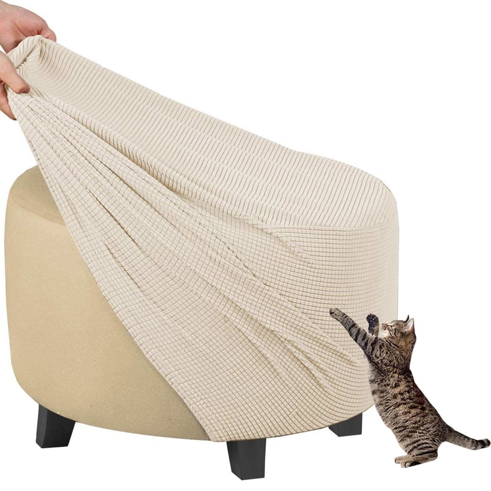 Stretch Ottoman Cover Round Footstools Covers Velvet Jacquard Foot Stool Large Ottoman Slipcover,Anti-Slip Foot Stool Furniture Protector with Elastic Bottom for Living Room Bedroom ( Color : #11 , Si