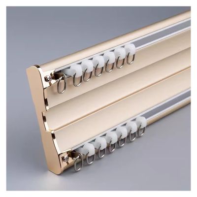 Heavy-duty Curtain Conjoined Double Track Rails Ceiling Mounting, 8 9 10 11 12 13 14 15 16 17 18ft Long Window Curtain Track, Metal Curtain Pole For Bedroom Living Room ( Color : Gold , Size : 22ft/6.