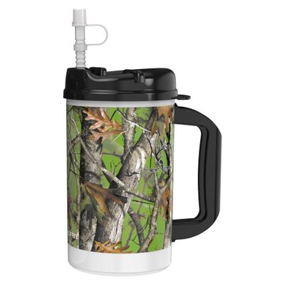 Mugs N Coffee 32 oz Travel Mug Next Camo Green Insulated Mug for Cold Drinks Double Wall, Large Handle BPA-Free, Leak-Resistant Includes Lid and Straw Made in USA