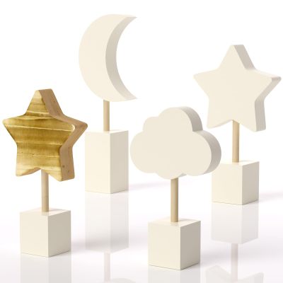 4 Pcs Wooden Nursery Shelf Decor, Cloud Moon and Stars Boho Baby Room Decor for Nursery
