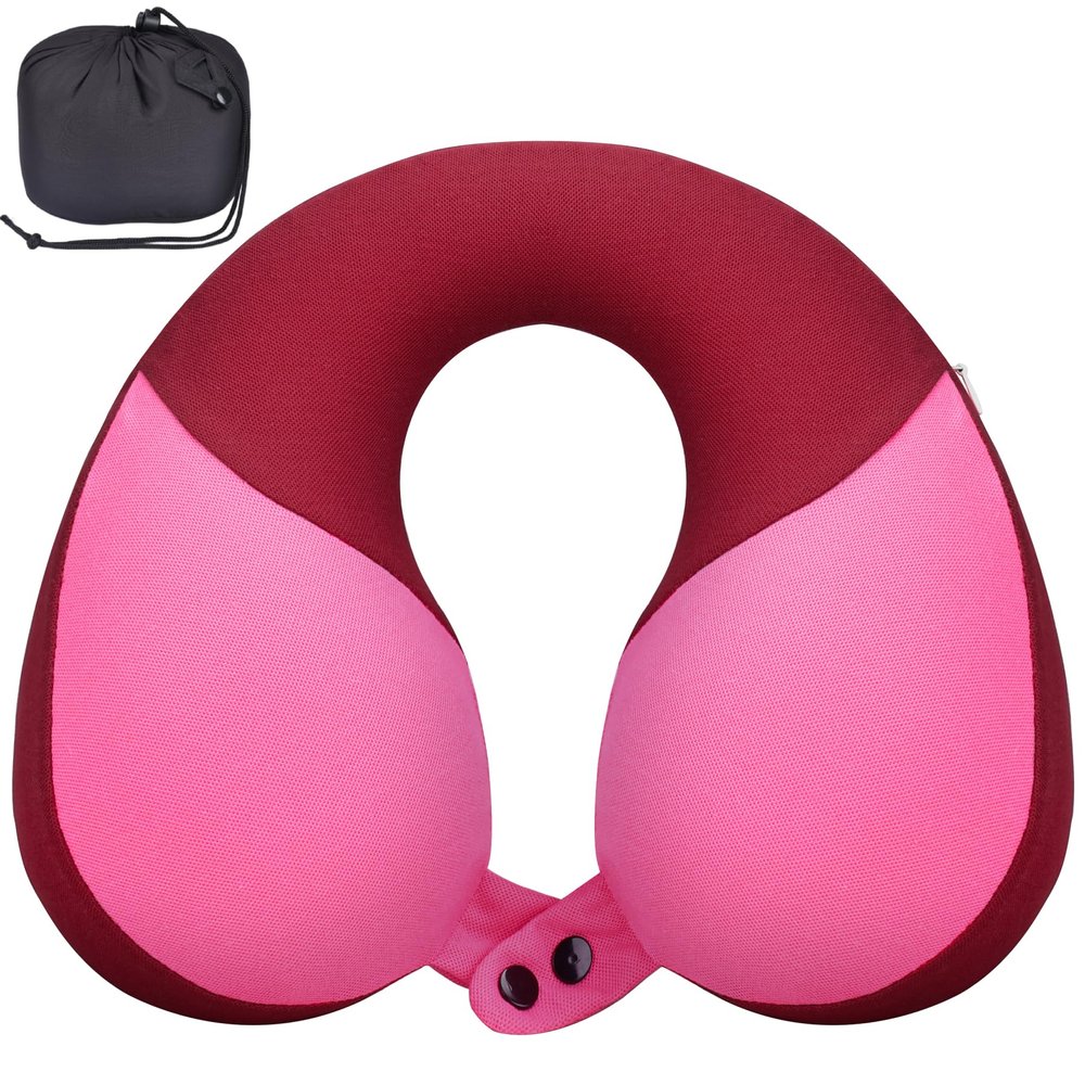 COOLBEBE Kids Travel Neck Pillow, Softly Headrest Travel Pillow for Car & Airplane, Traveling Gifts for Toddler & Children (1, Raspberry Powder)