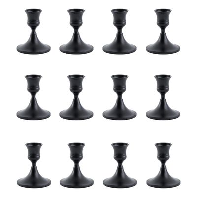 Willceka Black Taper Candle Holder, Candlestick Holders, Vintage Metal for Table Centerpieces Wedding Decor (Matte Black, 12 Pcs)