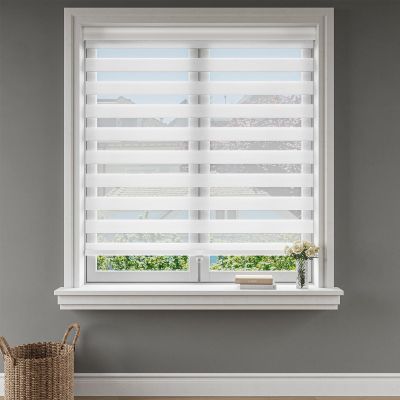 Keego Zebra Windw Blinds Cordless Window Shades Custom Size Zebra Shades Dual Layer Privacy Light Control Easy to Install Zebra Blinds for Windows (White, 67" W x 72" H)