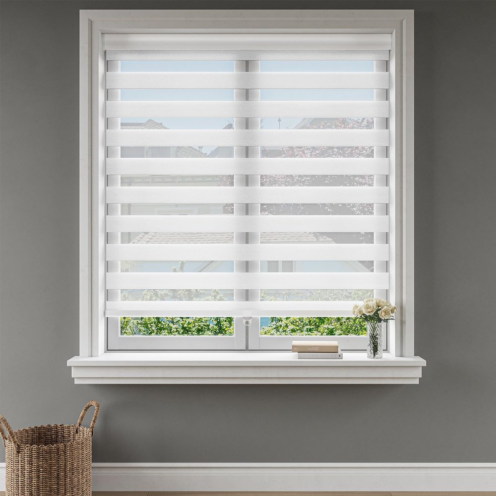 Keego Zebra Windw Blinds Cordless Window Shades Custom Size Zebra Shades Dual Layer Privacy Light Control Easy to Install Zebra Blinds for Windows (White, 67" W x 72" H)
