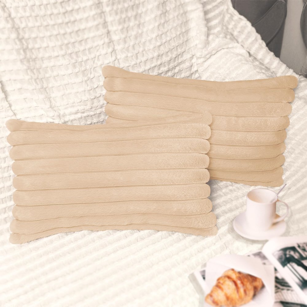 2 Pack 12x20 Pillow Cover Velvet Pillow Covers, Faux Fur Oblong Throw Pillow Covers for Living Room Decorations Throw Pillow Case, Throw Pillow Cover Cushion Cover for Home Sofa Bedroom Car, Khaki