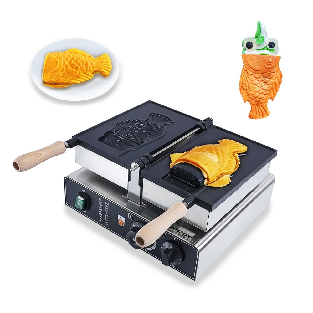 CPVKRY Taiyaki Waffle Maker/Fish-Shaped Waffle Iron Ice Cream Waffle Cone Maker/Non-Stick Teflon Coating,50-300/122-572 Adjustable