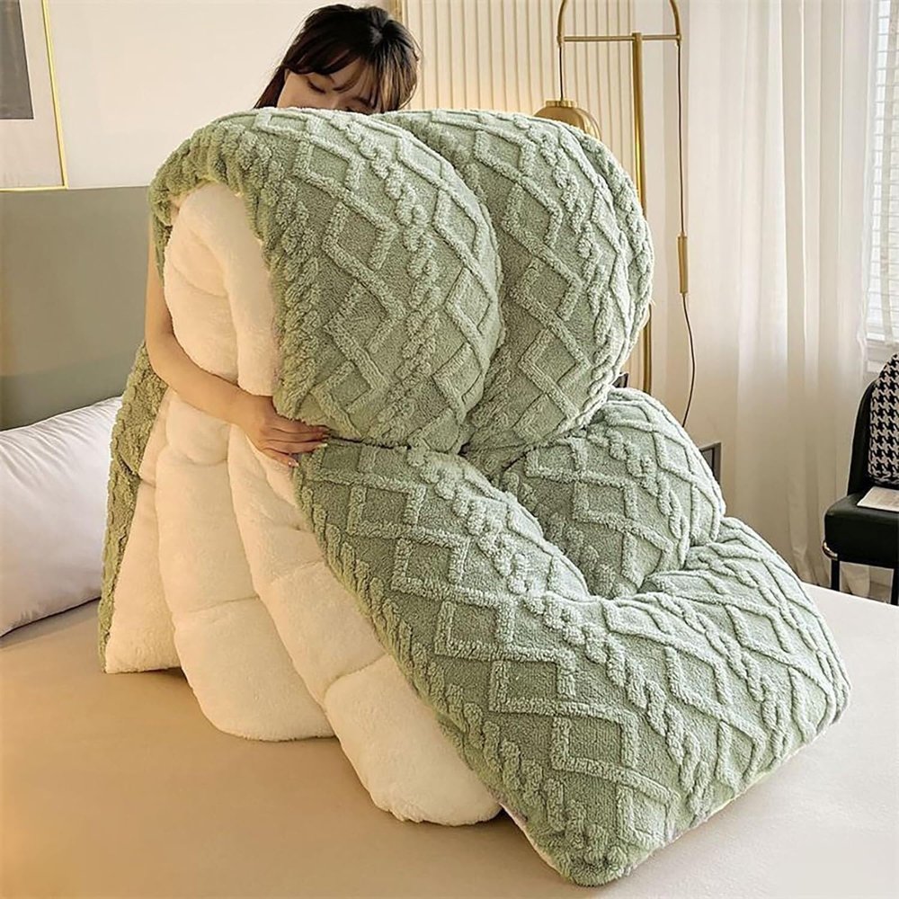 Winter Quilt Thicken Lamb Cashmere Duvet,Fluffy Duvet, Thicken Comforter Thicken Lamb Cashmere Blanket Winter Soft Warm Bed Quilt Bedding,DoubleTwin Size (Color : Green, Size : 59x79in(2kg))