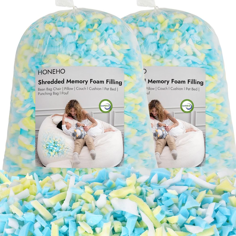 HONEHO 10lbs Shredded Memory Foam Bean Bag Filler, Soft and Convenient Bean Bag Filling Pillow Stuffing for Beanbag, Couch, Cushion, Stuffed Animals, Dog Bed, Arts Crafts