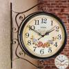 LIPJIA Wall Clock,Wrought Iron Antique-Look Brown Round Wall Hanging Double Sided Two Faces Retro Station Clock Round Chandelier Wall Hanging Clock Home Dcor Wall Clock view 1