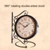 LIPJIA Wall Clock,Wrought Iron Antique-Look Brown Round Wall Hanging Double Sided Two Faces Retro Station Clock Round Chandelier Wall Hanging Clock Home Dcor Wall Clock view 4