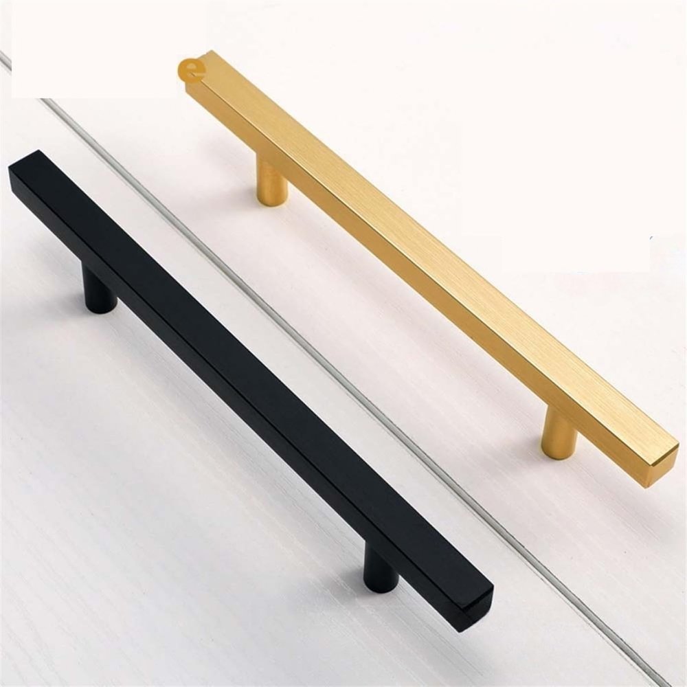 NALsa Handle Bathroom Door Handles Black Gold Square Wardrobe Aluminium Alloy Knob Dressing Drawer Furniture Pull Hardware 1Pcs (Color : Black-128mm)