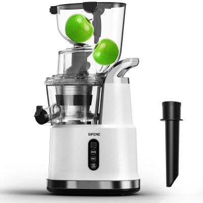 Easy to Use Cold Press Juicer, 83mm Wide-Mouth, SiFENE Vertical Slow Masticating Juicer, Whole Fruit & Vegetable Juicer Machine, Easy Clean, Non-BPA, Quiet Motor with Reverse Function, White