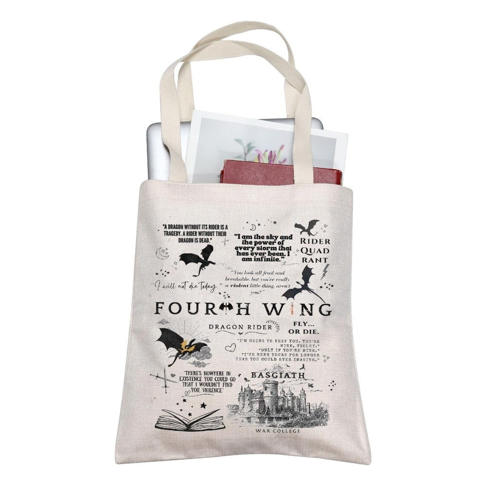 JNIAP Book Inspired Tote Bag Dragon Rider Gift Fantasy Book Gift Dra-gon Rider To-te (Fly Dragon Tote)