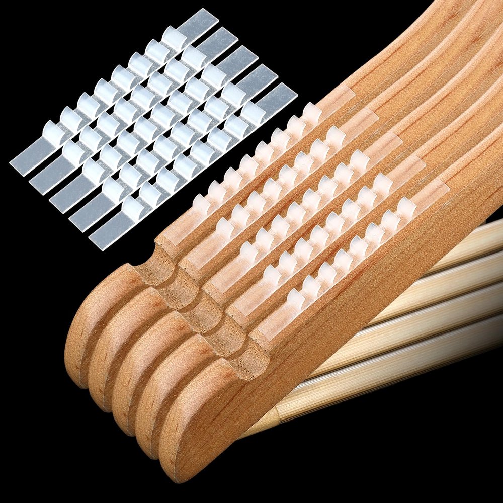 Bremorou 100 Pcs Non-Slip Hanger Grips for Wood Hangers - Clear Adhesive Clothes Strips Grippers with Fins - Rubber Non-Slip Hanging Accessories for Home Stores Use