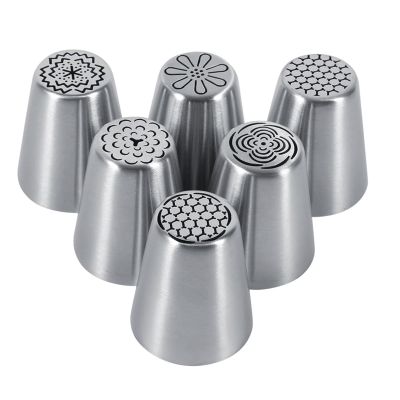 6pcs Cake Piping Nozzles Stainless Steel Piping Tips Cupcakes Cookies Pastry Cake Piping Desserts Icing Nozzles