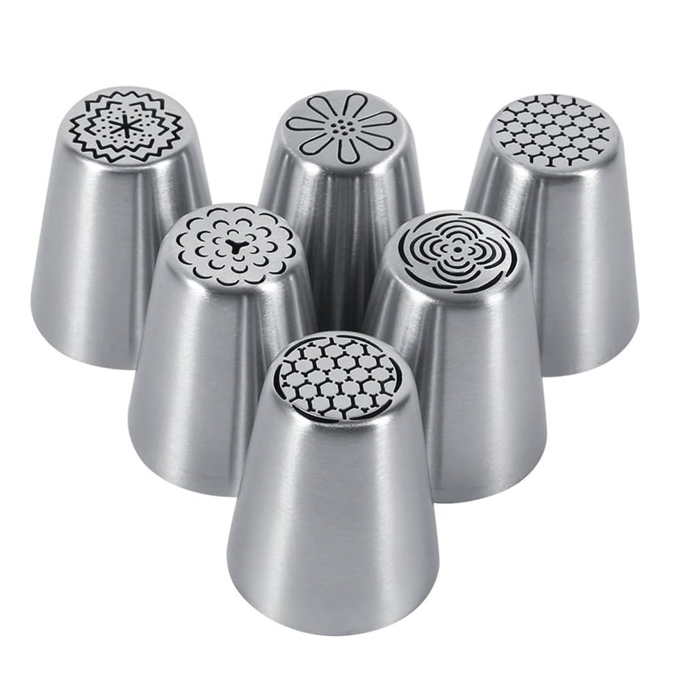 6pcs Cake Piping Nozzles Stainless Steel Piping Tips Cupcakes Cookies Pastry Cake Piping Desserts Icing Nozzles