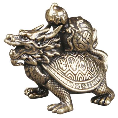 Cabilock Brass Dragon Turtle Sculpture 1.5 Inch Feng Shui Miniature Ornament for Home and Office Decor Feng Shui Turtle Figurine to Enhance Wealth and Longevity