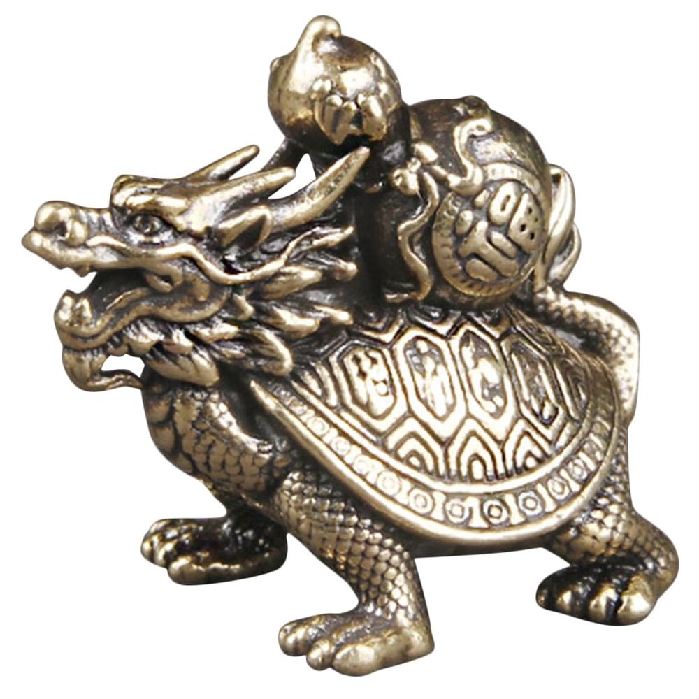 Cabilock Brass Dragon Turtle Sculpture 1.5 Inch Feng Shui Miniature Ornament for Home and Office Decor Feng Shui Turtle Figurine to Enhance Wealth and Longevity