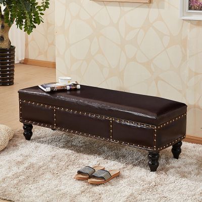 Upholstered Bench with Nailhead Trim,PU Leather Ottoman Bench with Storage,Bed End of Bench for Bedroom,wooden Legs,Entryway Shoe Bench Living Room Footrest Stool(120x40x40cm(47x16x16inch), Coffee)