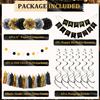 Black and Gold Birthday Party Decorations Kit for Men Women, Cheers Beer Confetti Black Gold Balloon Happy Birthday Banner Fringe Curtains Swirl Circle Dots Tassels Pom Graduation 30th 40th 50th Him view 2