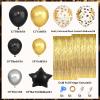 Black and Gold Birthday Party Decorations Kit for Men Women, Cheers Beer Confetti Black Gold Balloon Happy Birthday Banner Fringe Curtains Swirl Circle Dots Tassels Pom Graduation 30th 40th 50th Him view 3