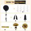 Black and Gold Birthday Party Decorations Kit for Men Women, Cheers Beer Confetti Black Gold Balloon Happy Birthday Banner Fringe Curtains Swirl Circle Dots Tassels Pom Graduation 30th 40th 50th Him view 4
