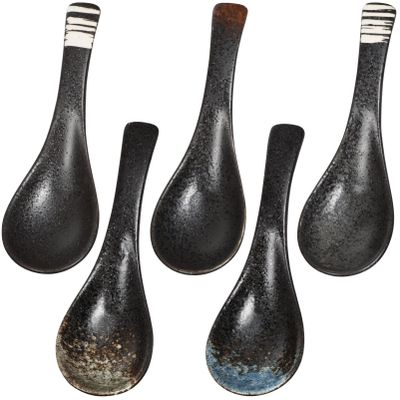Ciieeo 5pcs Japanese Style Ceramic Soup Spoon Rice and Porridge Spoons for Home Kitchen Tableware Food-grade Design Smooth Handle for and Serving Oats