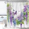 RDRUVA Floral Butterfly Shower Curtain, Purple Garden Scenery, Vine Wisteria Flower Watercolour Painting, Rustic Wildflower Animal Bathroom Decor, Machine Washable with Hooks 70x70IN view 1