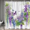 RDRUVA Floral Butterfly Shower Curtain, Purple Garden Scenery, Vine Wisteria Flower Watercolour Painting, Rustic Wildflower Animal Bathroom Decor, Machine Washable with Hooks 70x70IN view 2